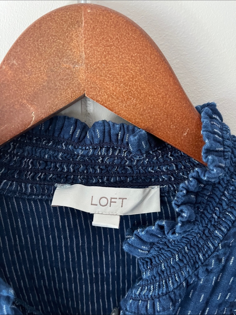 Navy Ruffle Collar Button-Down Blouse - Picture 4 of 10